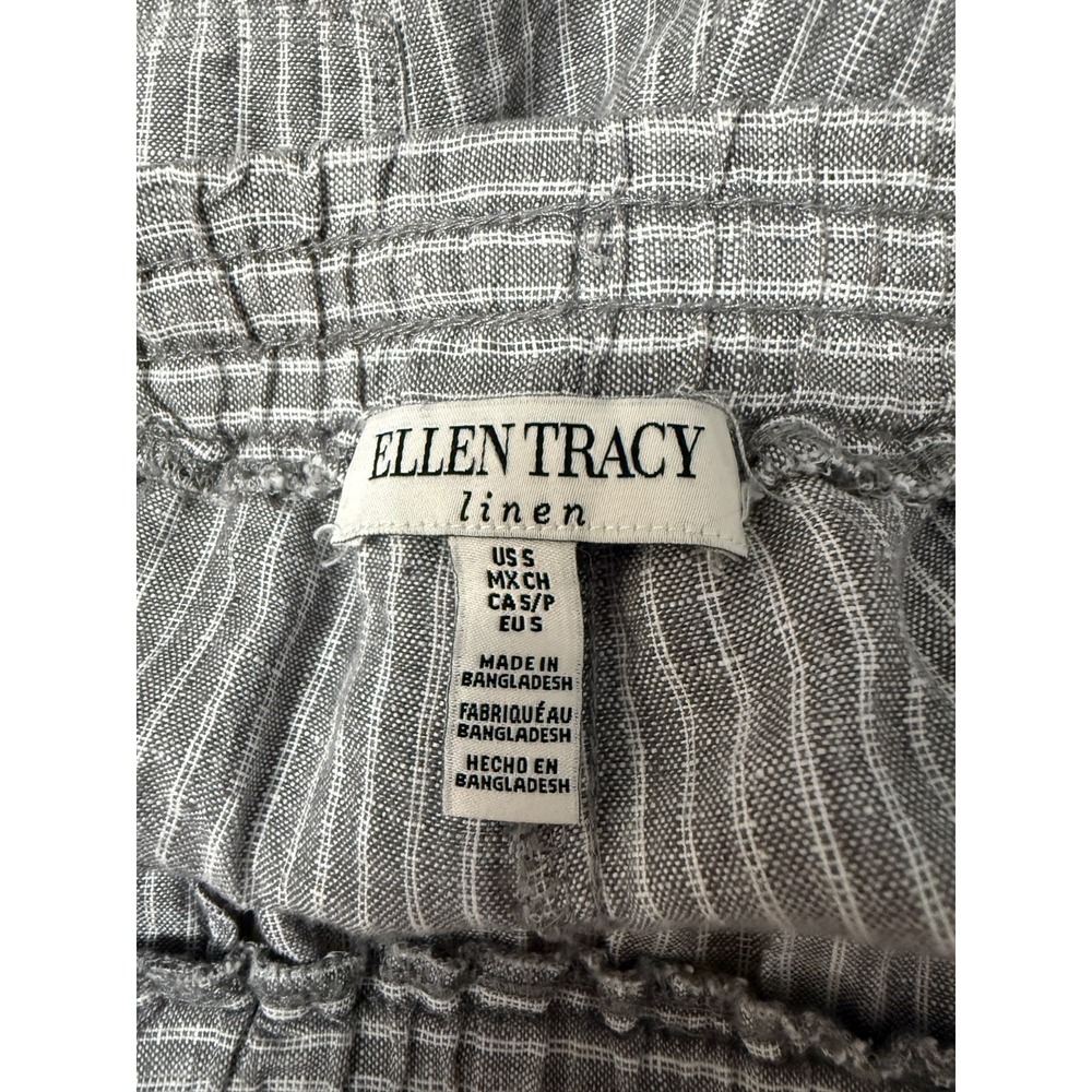 Ellen Tracy Women's Grey Striped Linen Pants S Old Money Coastal Beach Preppy - Picture 8 of 10